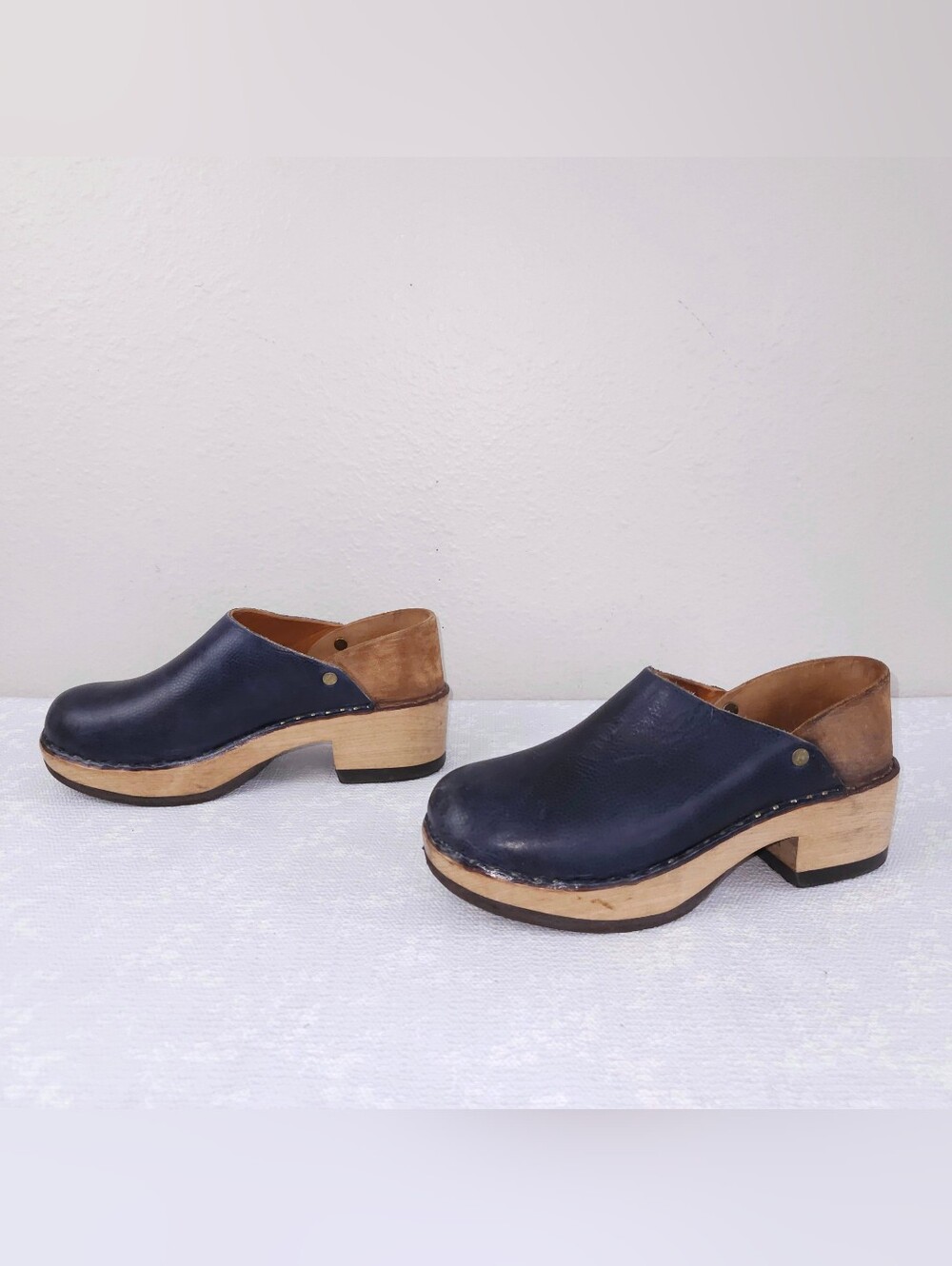 Multnomah Vintage Leather Clogs US 8.5 Blue Brown Platform Shoes